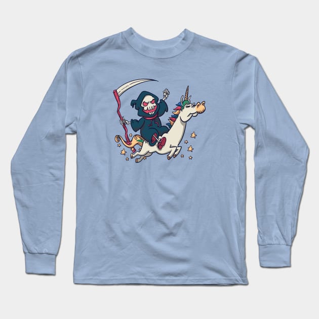 Cartoon Grim Reaper Riding a Unicorn Long Sleeve T-Shirt by SLAG_Creative